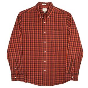 J.Crew‎ Secret Wash Organic Cotton Red Gingham Shirt Mens M Slim Fit Madagascar